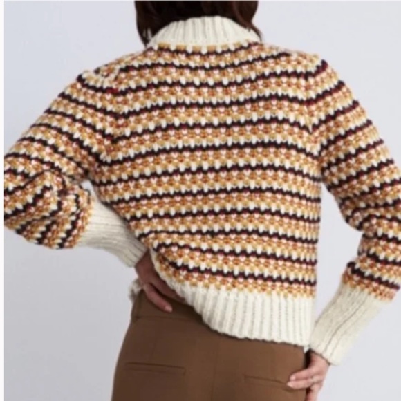 Zara Chunky Knit Puff Sleeve Mock Neck Sweater in Multi Color - Picture 2 of 12